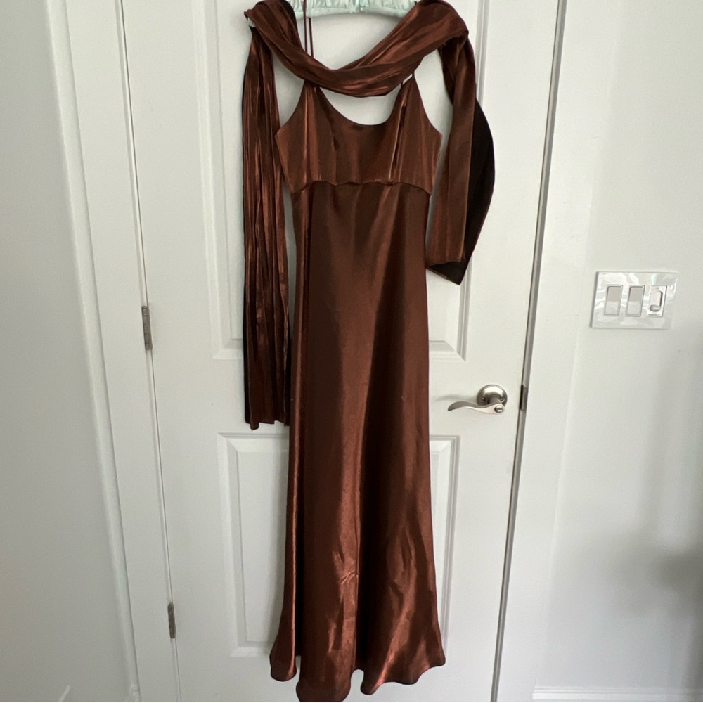 Elegant Copper Slip Gown Dress with Coordinating Shawl Scarf size 6